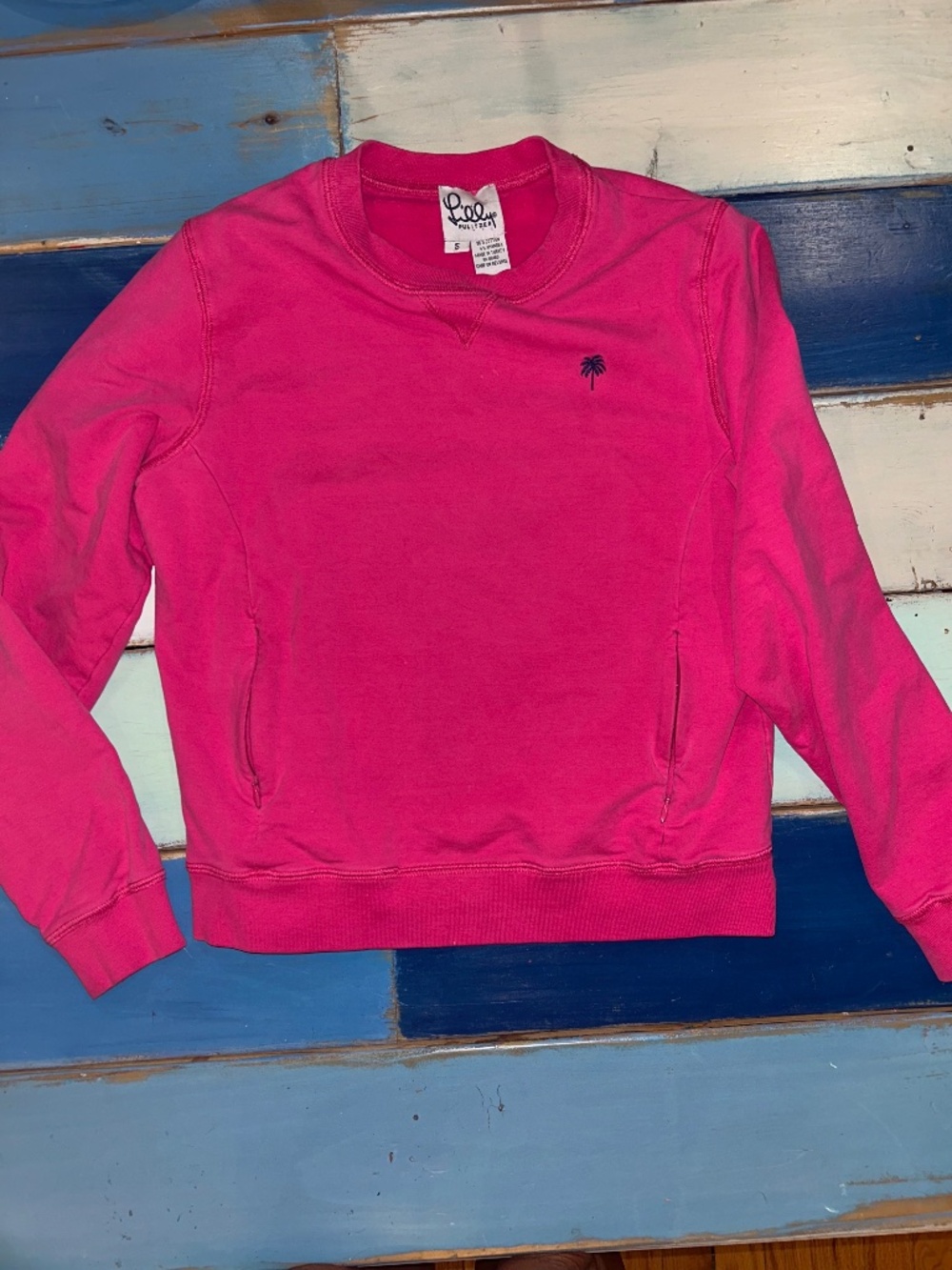 Lilly Pulitzer Pink Crewneck Sweatshirt Palm Tree Logo Women’s Small